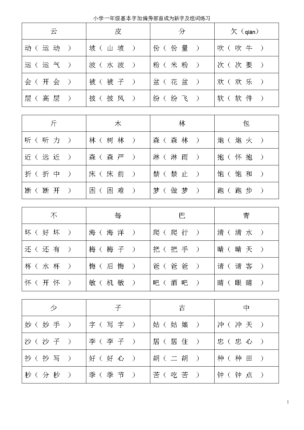加字组词(加字组词一年级下册)